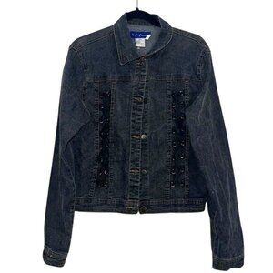 K.C. Casual Black Denim Jacket With Lace-Up Front Design & Button Closure XXXL